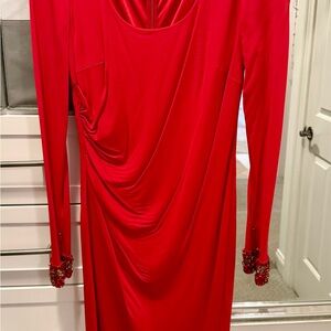 David Meister Vibrant Red Long Sleeve Dress